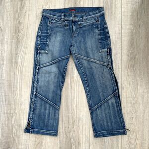 GUESS Jeans Capri Low Rise Retro 2000s Denim Cropped Moto Zippers Womens Size 31